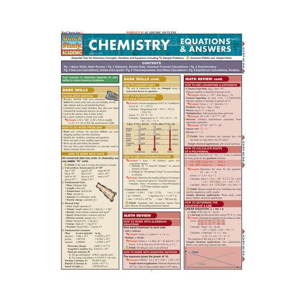 Chemistry Equations & Answers - Quick Study Guide