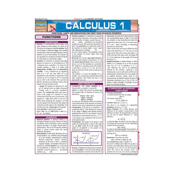 Calculus 1 Quick Study Guide